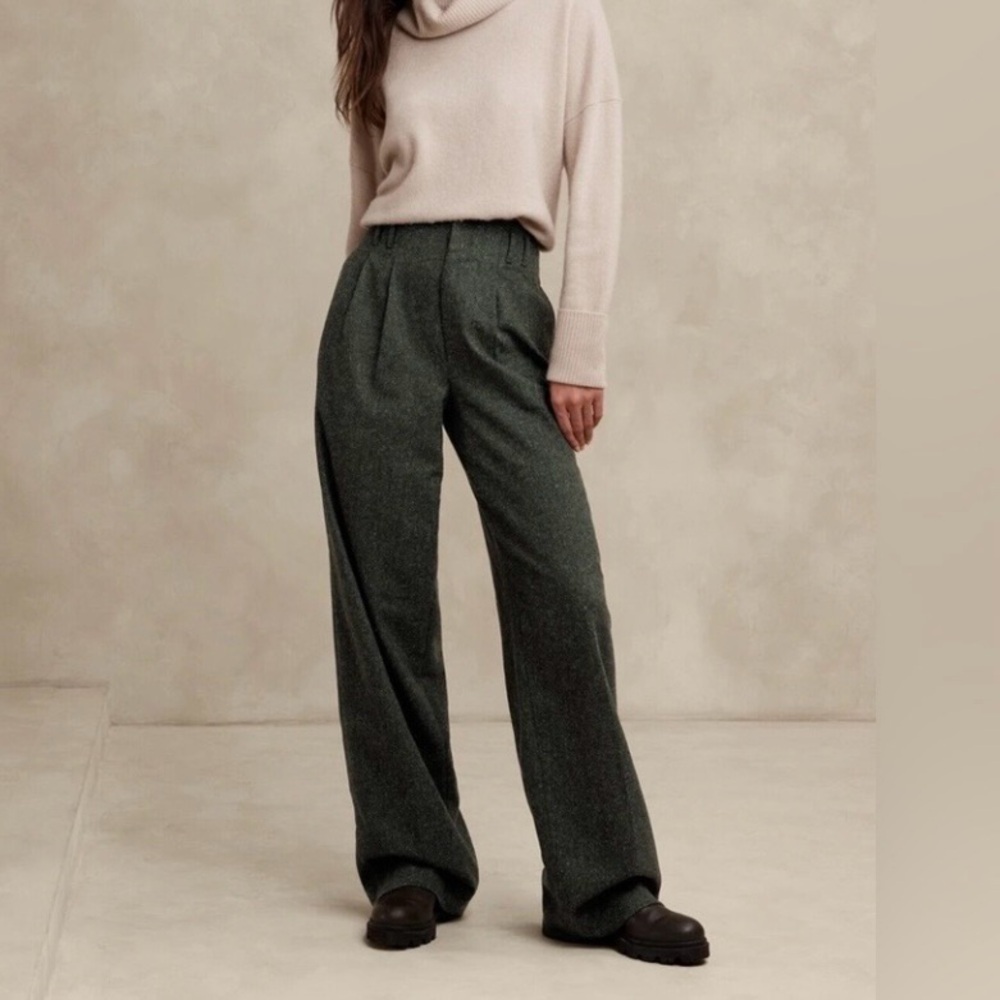 NWT Banana Republic dark green/olive Remanso Donegal Straight-Leg Pant sz 10